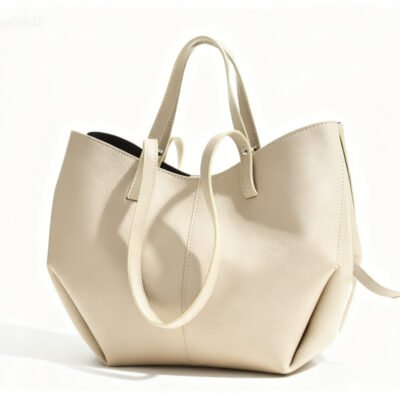 Skórzana Torebka Typu Shopper – Kremowy Minimalizm