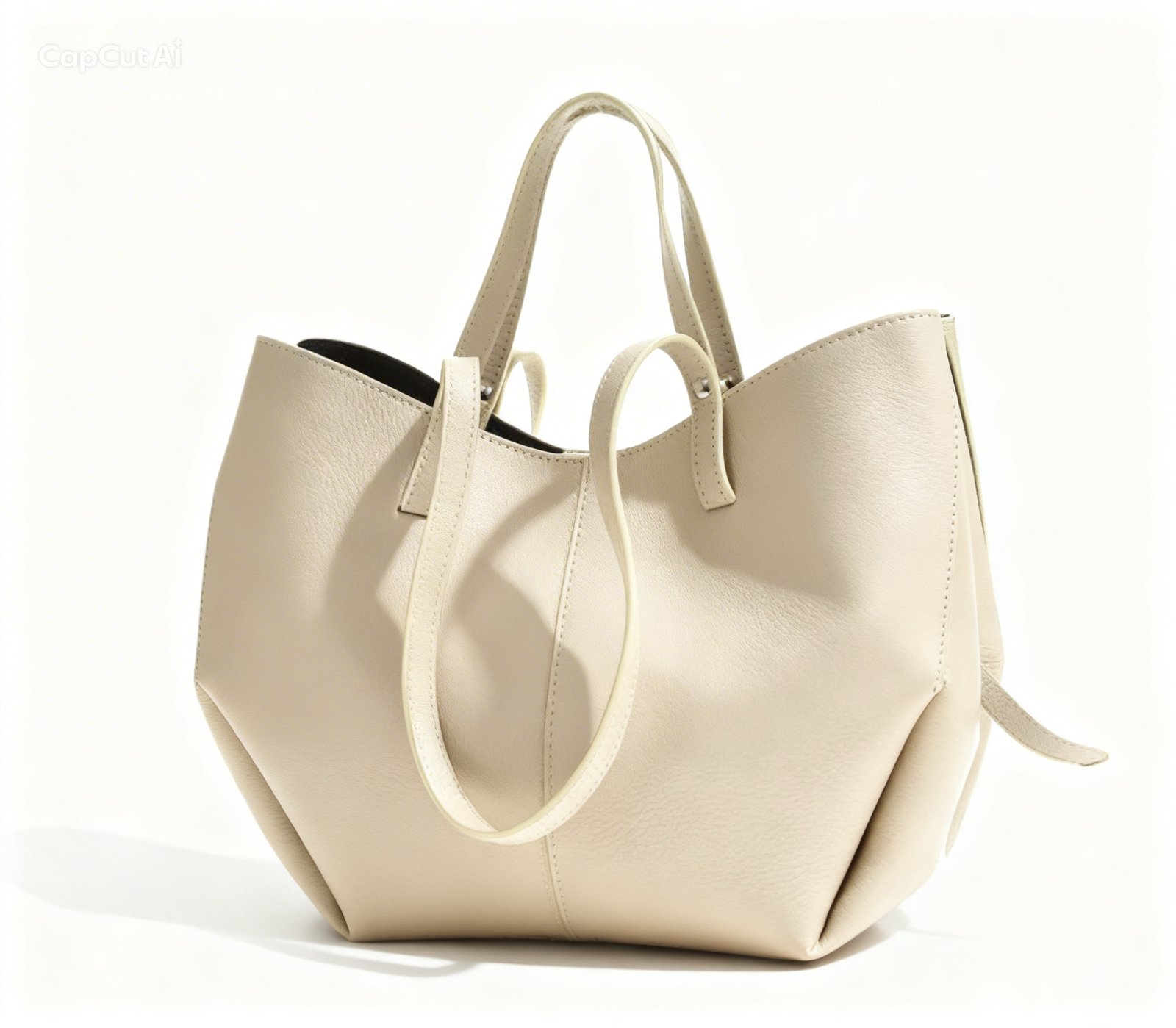 Skórzana Torebka Typu Shopper – Kremowy Minimalizm