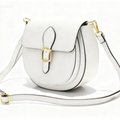 Elegancka Torebka Damska Listonoszka Premium Biała ze Złotą Klamrą