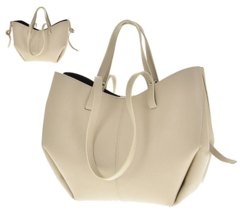 Skórzana Torebka Typu Shopper – Kremowy Minimalizm - Image 2