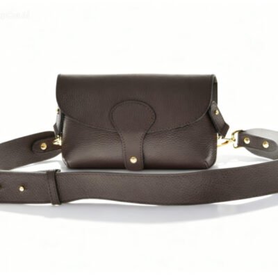 Elegancka Torebka Damska Crossbody Brązowa ze Złotymi Detalami