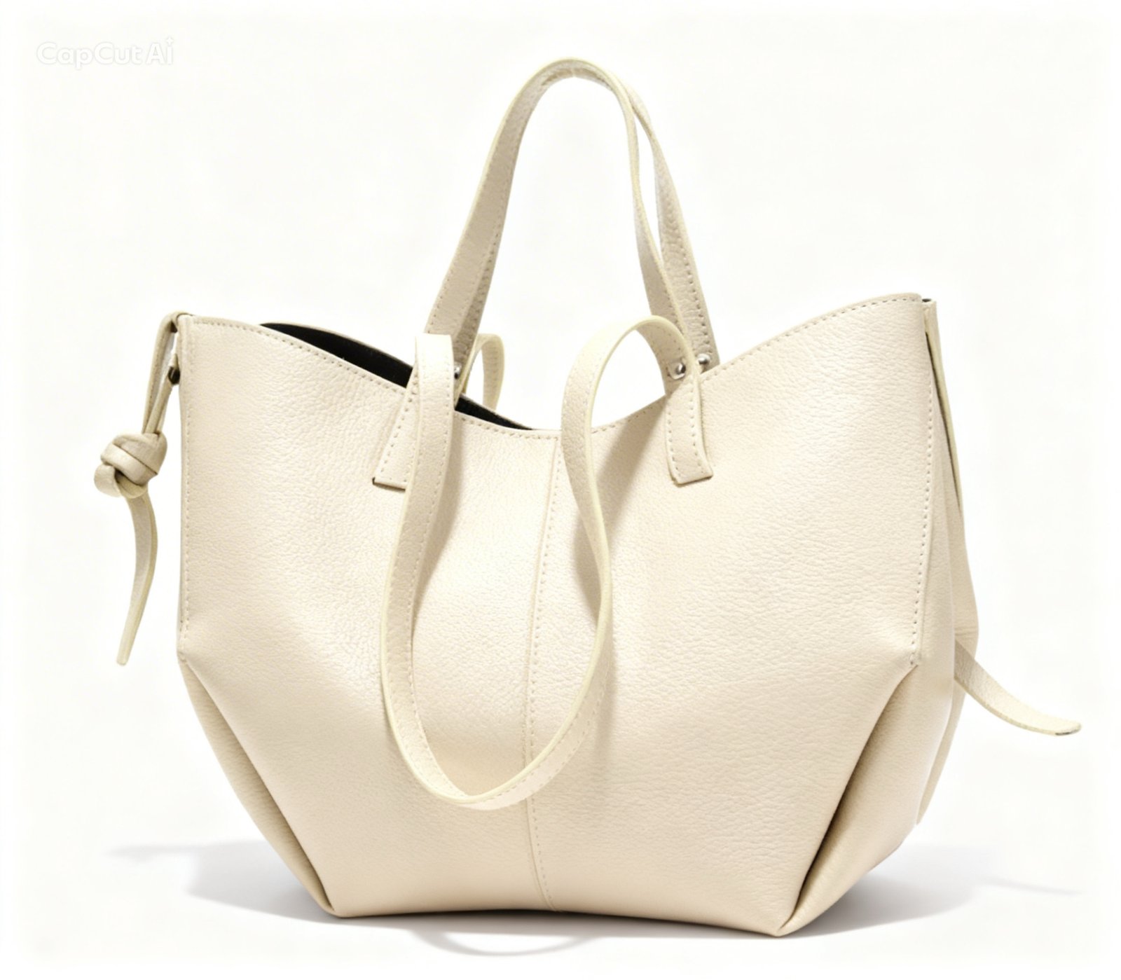 Skórzana Torebka Typu Shopper – Kremowy Minimalizm - Image 3