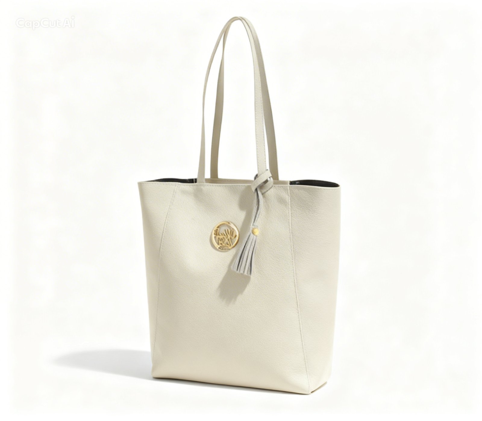 Elegancka Torebka Shopper Premium w Kolorze Kremowym z Ozdobnym Emblematem