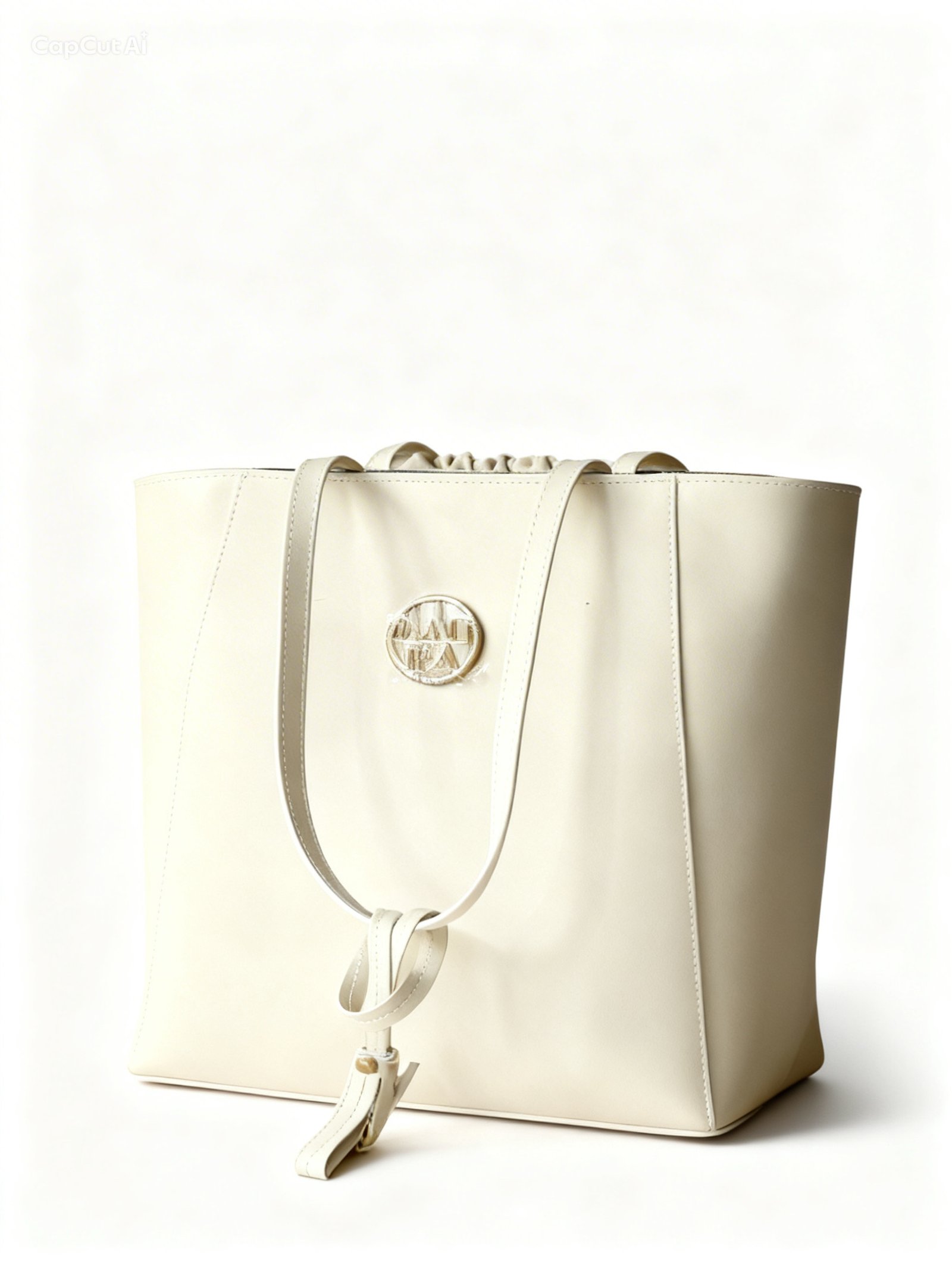 Elegancka Torebka Shopper Premium w Kolorze Kremowym z Ozdobnym Emblematem - Image 2