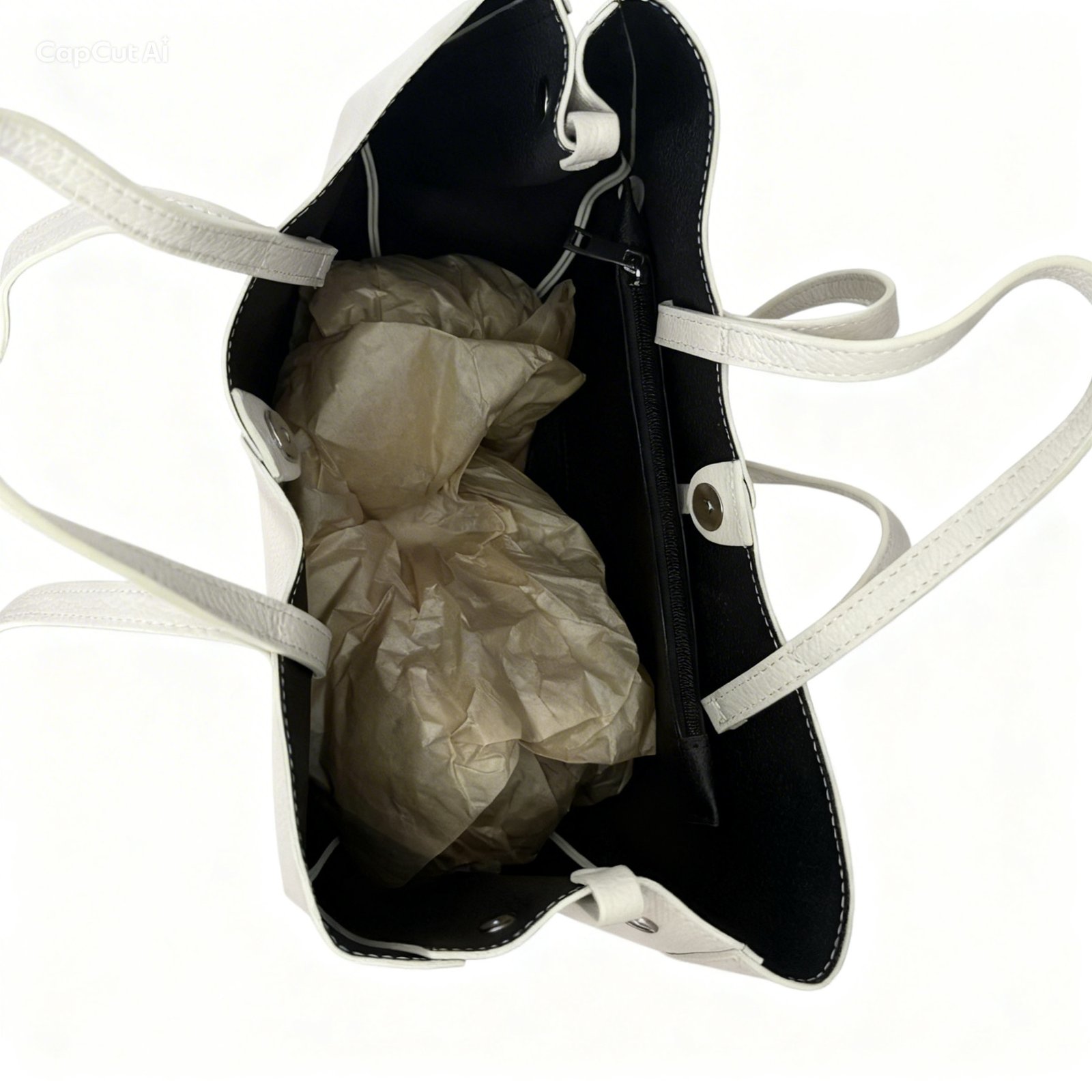 Skórzana Torebka Typu Shopper – Kremowy Minimalizm - Image 5