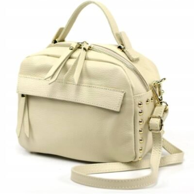 Kremowa torebka mini z ozdobnymi nitami